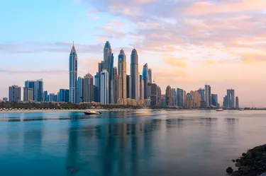 Dubai Marina from the sea side during sunset