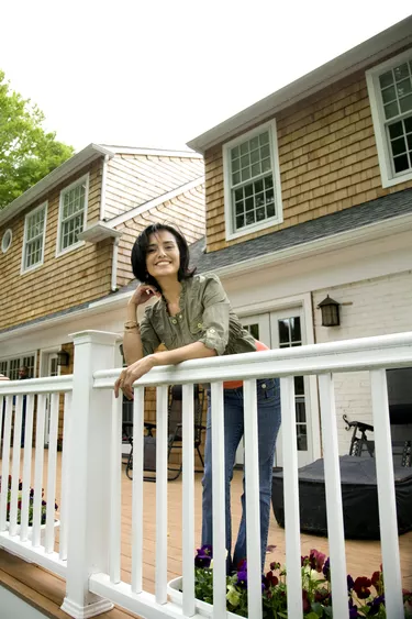 Portrait of woman on her back porch