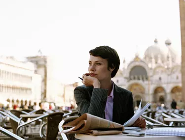 Businesswoman in outdoor cafe